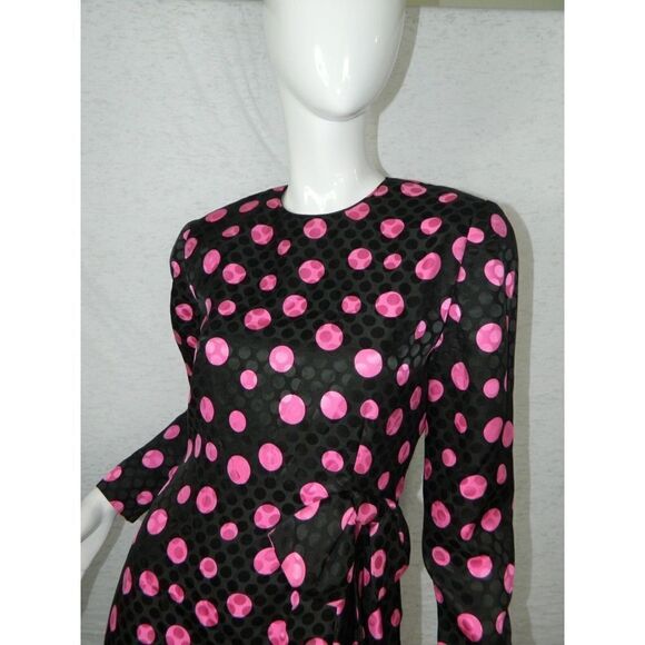 Vintage David Hayes Dress Vintage Black‎ Fuchsia Pink Silk Polka Dots Size 8 - Picture 7 of 12